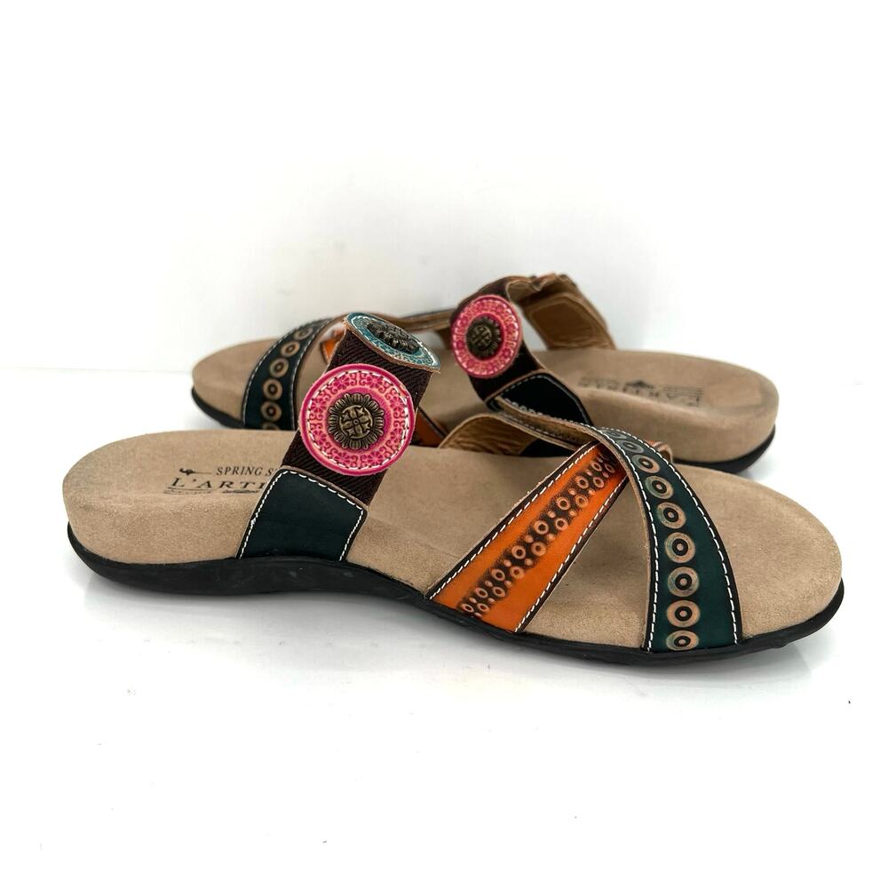 L'Artiste by Spring Step Glendora women’s leather slide sandals shoes. - Picture 3 of 9